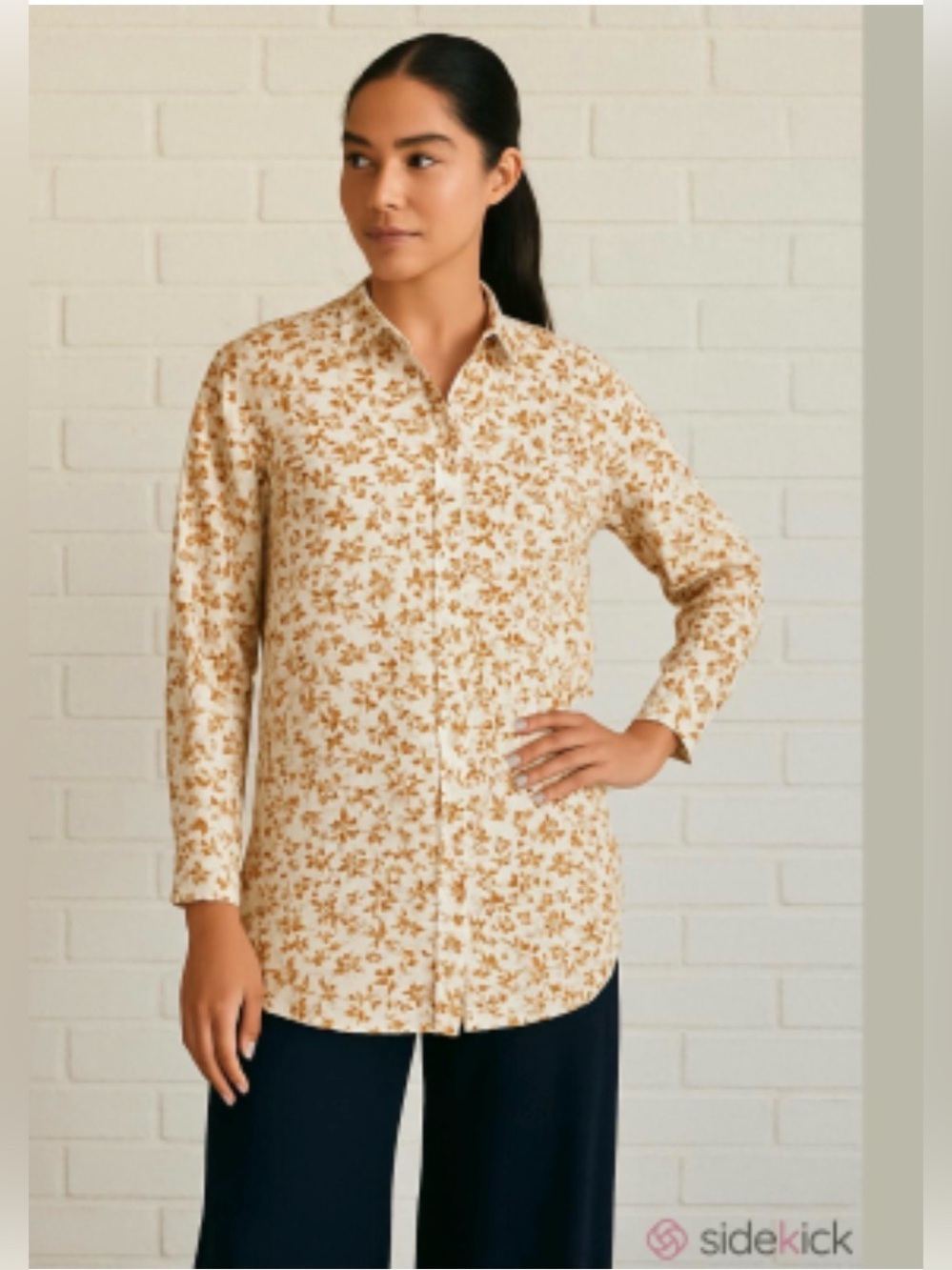 Akris Bohemian Bird Geometric Print Tunic Button Down Shirt Bell Sleeves Size 14